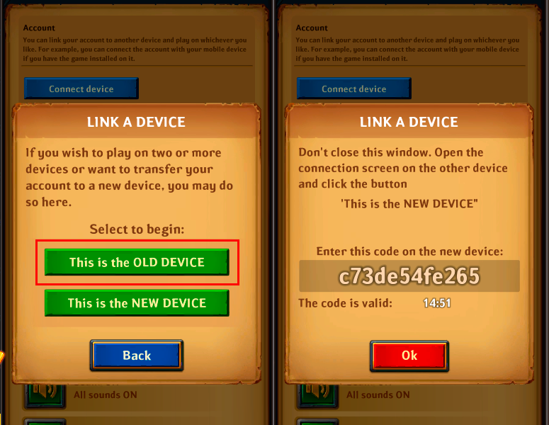 You should create linking code on old device.